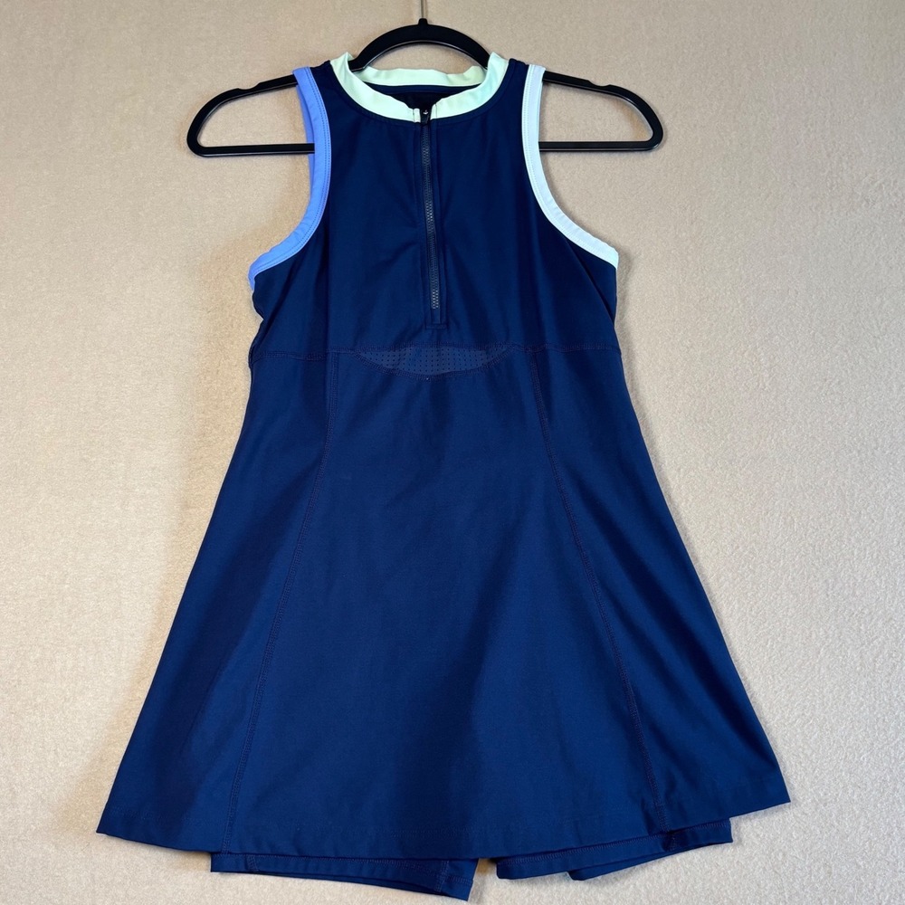Sweaty Betty Women Navy Blue Tennis Dress Racerback Mesh Half Zip Activewear